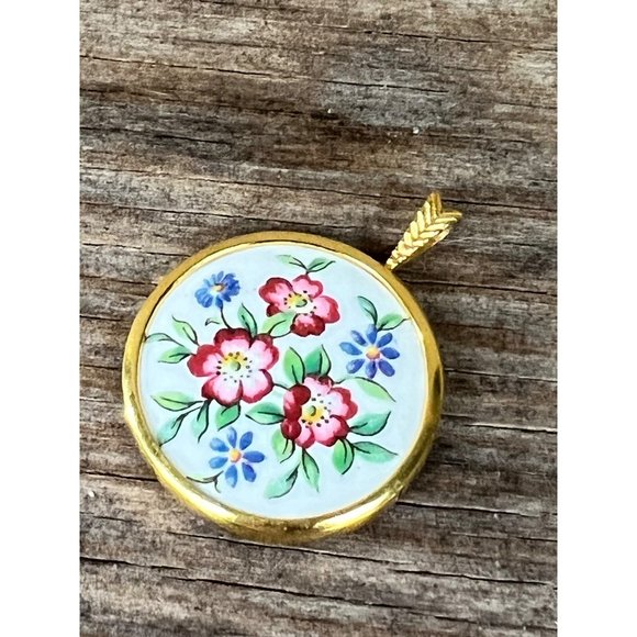 Vintage Paragon Porcelain Pendant White Background With Red And Blue Flowers - Picture 2 of 6